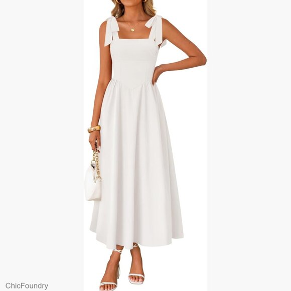 Dresses & Skirts - Spaghetti Strap Maxi Dress Square Neck Backless A-Line Wedding Guest